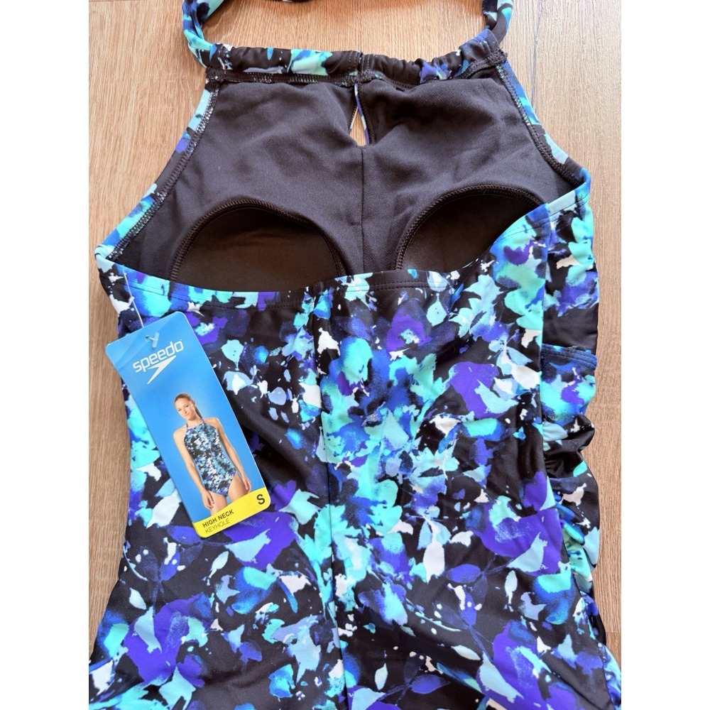 Speedo High Neck Keyhole One Piece Swimsuit Sz Small Abstract Beach Vacation NWT - Picture 8 of 8